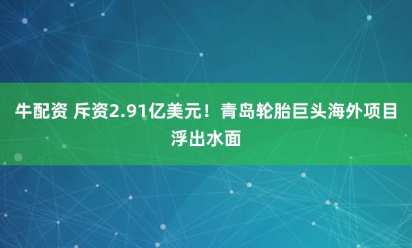 牛配资 斥资2.91亿美元！青岛轮胎巨头海外项目浮出水面