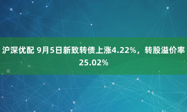 沪深优配 9月5日新致转债上涨4.22%，转股溢价率25.02%